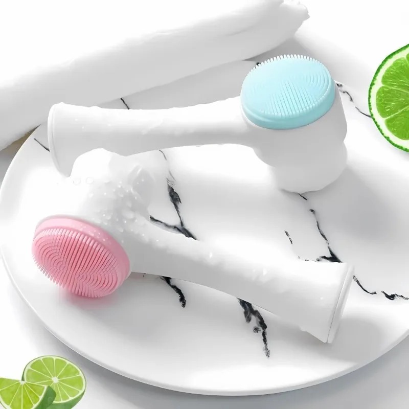 2-in-1 Soft Silicone & Bristle Facial Cleansing Brush for Pore Cleaning & Gentle Massage