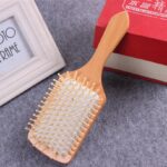 Square Shape Wooden Paddle Hair Brush with Cushion Base & Scalp Massage Pins