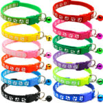 Adjustable Cat Collar with Bell – Colorful Nylon Strap with Paw Print Design - Image 2