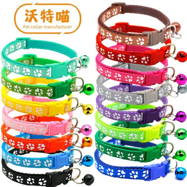 Adjustable Cat Collar with Bell – Colorful Nylon Strap with Paw Print Design
