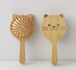 Cat Shape Natural Bamboo Wooden Hair Brush with Soft Scalp Massage Pins