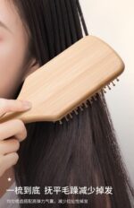 Square Shape Bamboo Wooden Hair Brush with Soft Scalp Massage Pins - Image 4