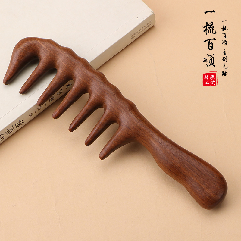 O1CN01KYlqCP2AktNHyREdE_!!2218750158242-0-cib Natural Sandalwood Wooden Extra Wide Tooth Hair Comb with Scalp Massage Design - Image 1