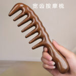 Natural Sandalwood Wooden Extra Wide Tooth Hair Comb with Scalp Massage Design - Image 7