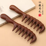 Natural Sandalwood Wooden Extra Wide Tooth Hair Comb with Scalp Massage Design - Image 2
