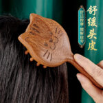 Sandalwood Cat-Shaped Wooden Massager – Natural Scalp & Body Massage Brush - Image 3