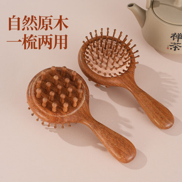 2-in-1 Sandalwood Wooden Hair Brush & Scalp Massager