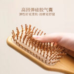 Square Shape Bamboo Wooden Hair Brush with Soft Scalp Massage Pins - Image 2