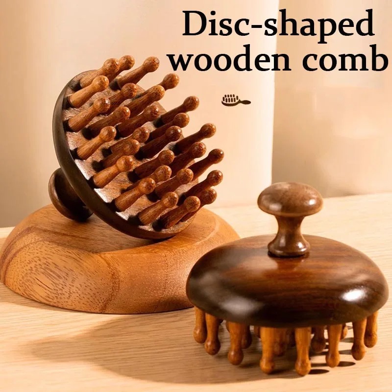 main-image-2 Sandalwood Round Wooden Massager – Natural Scalp & Body Massage Brush - Image 1