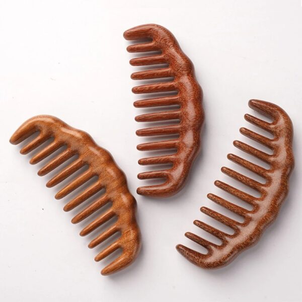 Natural Sandalwood Wooden Curved Hair Comb with Scalp Massage Teeth